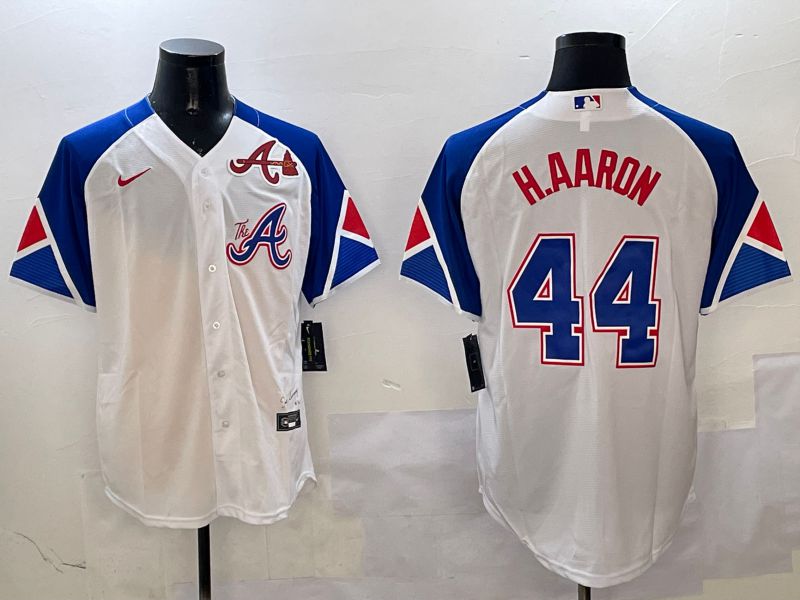 Men Atlanta Braves #44 H.Aaron White City Edition 2025 Nike MLB Jersey style 2